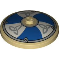 Visuel indicatif Rebrickable de Plat 4 x 4 inversé [radar] avec viking bouclier bleu / blanc sections et ornement en argent motif imprimé (Dish 4 x 4 Inverted [Radar] with Viking Shield Blue / White Sections and Silver Ornament Print)