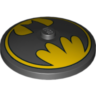 Visuel indicatif Rebrickable de Plat 4 x 4 inversé [Radar] avec motif imprimé symbole inversé jaune Batman (Dish 4 x 4 Inverted [Radar] with Inverse Yellow Batman Symbol Print)