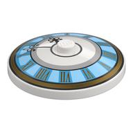 Visuel indicatif Rebrickable de Plat 4 x 4 inversé [radar] avec horloge, visage azur moyen, bordures dorées, numéro, motif imprimé bras noirs (Dish 4 x 4 Inverted [Radar] with Clock, Medium Azure Face, Gold Borders, Number, Black Arms Print)