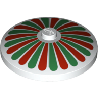 Visuel indicatif Rebrickable de Plat 4 x 4 inversé [Radar] avec rayures rouge/vert Pétales motif imprimé (Dish 4 x 4 Inverted [Radar] with Stripes Red/Green Petals Print)