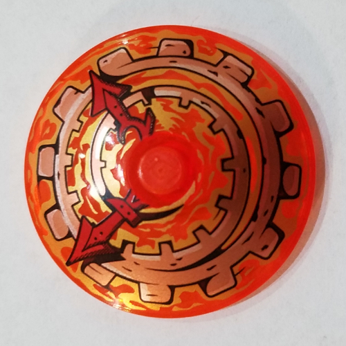 Visuel indicatif Rebrickable de Plat 4 x 4 inversé [Radar] avec cadran avec engrenage en spirale de cuivre et d'or et motif imprimé mains rouges (Dish 4 x 4 Inverted [Radar] with Clock Face with Copper and Gold Spiral Gear and Red Hands Print)