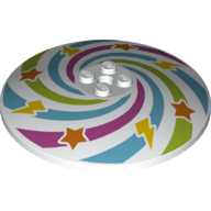 Visuel indicatif Rebrickable de Plat 8 x 8 inversé [Radar] avec des tourbillons violets, azur, vert citron, étoiles orange, motif imprimé jaune éclair (Dish 8 x 8 Inverted [Radar] with Purple, Azure, Lime Swirls, Orange Stars, Yellow Lightning Print)
