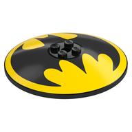 Visuel indicatif Rebrickable de Plat 8 x 8 inversé [Radar] avec logo Bat-Man noir sur fond jaune motif imprimé (signal Bat) (Dish 8 x 8 Inverted [Radar] with Black Bat-Man Logo on Yellow Background Print (Bat Signal))