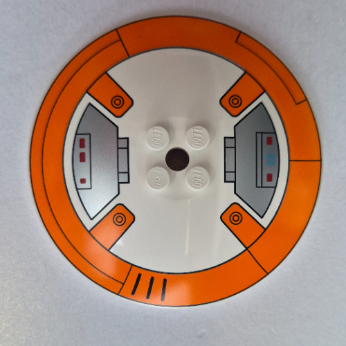 Visuel indicatif Rebrickable de Plat 8 x 8 inversé [radar] avec bande orange, motif imprimé droïde gris bleu foncé (BB-8 côté droit) (Dish 8 x 8 Inverted [Radar] with Orange Band, Dark Bluish Grey Droid Plating Print (BB-8 Right Side))