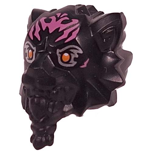 Tête de minifigurine Tigre spécial avec marquages roses, motif imprimé yeux argentés et oranges (Minifig Head Special Tiger with Pink Markings, Silver and Orange Eyes Print)