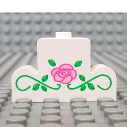 Visuel indicatif Rebrickable de 1 x 4 x 2 centre stud haut avec motif imprimé de roses et de vignes (Brick Curved 1 x 4 x 2 Center Stud Top with Rose and Vines Print)