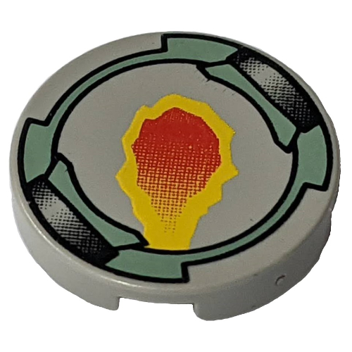Visuel indicatif Rebrickable de Tuile ronde 2 x 2 avec motif imprimé Flamme et Bord Vert Sable (Tile Round 2 x 2 with Flame and Sand Green Border Print)