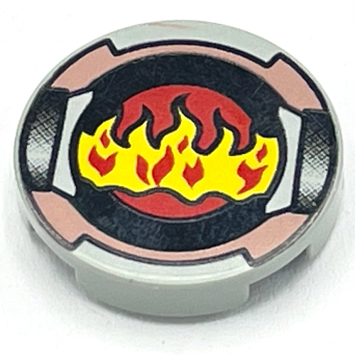 Visuel indicatif Rebrickable de Tuile ronde 2 x 2 avec motif imprimé bord rouge flamme et sable (Tile Round 2 x 2 with Flame and Sand Red Border Print)