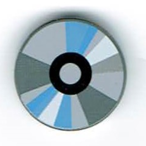 Visuel indicatif Rebrickable de Tuile ronde 2 x 2 avec CD blanc, noir / gris foncé, gris, bleu Secteurs motif imprimé (disque compact) (Tile Round 2 x 2 with CD White, Black / Dark Gray, Gray, Blue Sectors Print (Compact Disc))