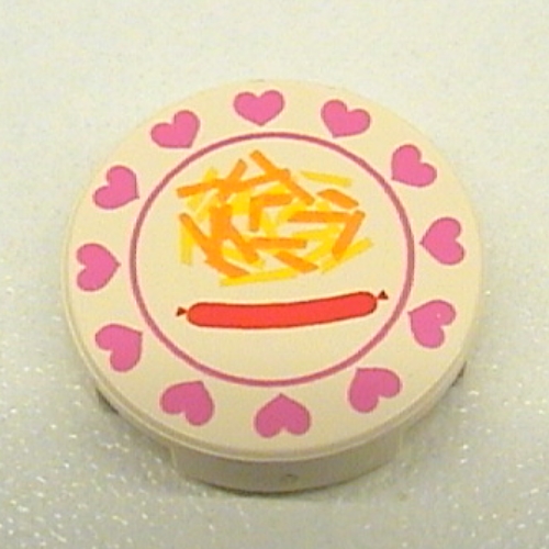 Visuel indicatif Rebrickable de Tuile ronde 2 x 2 avec cœurs, Hot Dog, motif de frites (Tile Round 2 x 2 with Hearts, Hot Dog, French Fries Print)