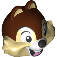Tête de minifigurine spéciale, puce, tamia avec dents centrées, fourrure brun rougeâtre et motif imprimé nez noir (Minifig Head Special, Chip, Chipmunk with Centered Teeth, Reddish Brown Fur and Black Nose Print)