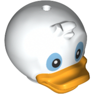 Tête de minifigurine spéciale, canard avec touffe frontale, bill orange clair vif, yeux noirs et bleu moyen motif imprimé (huey, dewey, louie) (Minifig Head Special, Duck with Forehead Tuft, Bright Light Orange Bill, Black and Medium Blue Eyes Print (Huey, Dewey, Louie))