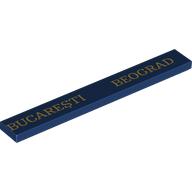 Visuel indicatif Rebrickable de Tuile 1 x 8 avec motif imprimé or 'BUCAREŞTI BEOGRAD' (Tile 1 x 8 with Gold 'BUCAREŞTI BEOGRAD' Print)