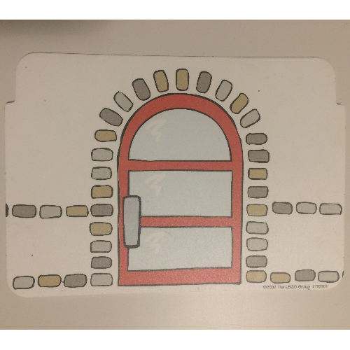 Visuel indicatif Rebrickable de Arrière-plan, Mur avec Pierre Détails et Porte / Billet Stand, Téléphone, et Train Carte motif imprimé (Background, Wall with Stone Details and Door / Ticket Booth, Phone, and Train Map Print)