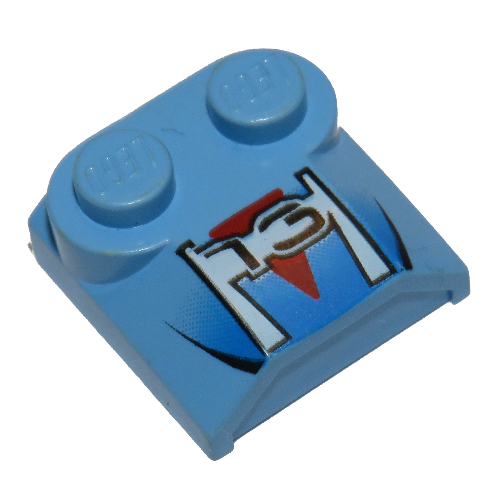 Visuel indicatif Rebrickable de Brique courbée 2 x 2 x 2/3 Deux tenons et Lip End avec '13' et motif imprimé Triangle rouge (Brick Curved 2 x 2 x 2/3 Two Studs and Lip End with '13' and Red Triangle Print)
