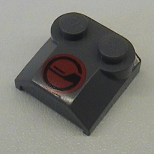 Visuel indicatif Rebrickable de Brique courbée 2 x 2 x 2/3 Deux tenons et Lip End avec motif imprimé cercle rouge / noir (Brick Curved 2 x 2 x 2/3 Two Studs and Lip End with Red/Black Circle Print)