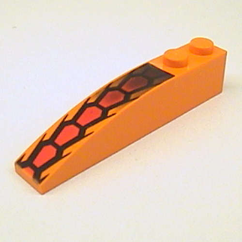 Visuel indicatif Rebrickable de Brique courbée 6 x 1 avec échelles rouges et noires répétées (Brick Curved 6 x 1 with Repeating Red and Black Scales Print)
