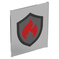 Visuel indicatif Rebrickable de Verre pour cadre 1 x 6 x 6 avec des flammes rouges sur motif imprimé bouclier argent [combattants du feu] (Glass for Frame 1 x 6 x 6 with Red Flames on Silver Shield Print [Fire Fighters])