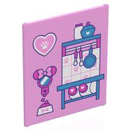Visuel indicatif Rebrickable de Verre pour cadre 1 x 6 x 6 avec cuisine bleu moyen/rose foncé/blanc, miroir, motif imprimé plat alimentaire (Glass for Frame 1 x 6 x 6 with Medium Blue/Dark Pink/White Kitchen, Mirror, Food Dish Print)