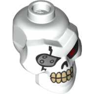 Tête de minifigurine Spécial, Crâne avec cache-œil en métal, Yeux rouges, Dents beige (Minifig Head Special, Skull with Metal Eyepatch, Red Eye, Tan Teeth Print)