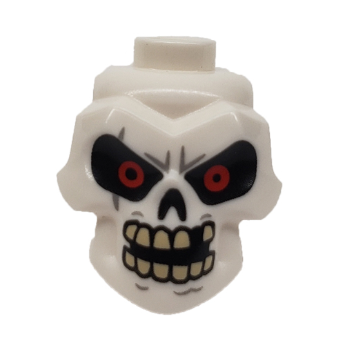 Tête de minifigurine Spécial, Crâne aux yeux rouges, Dents beige, Motif imprimé dents manquantes (Skulkin) (Minifig Head Special, Skull with Red Eyes, Tan Teeth, Missing Tooth Print (Skulkin))