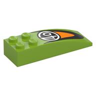 Visuel indicatif Rebrickable de Brique courbée 6 x 2 avec blanc '40' en cercle, orange/noir Logo imprimé (Brick Curved 6 x 2 with White '40' in Circle, Orange/Black Logo Print)