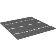 Visuel indicatif Rebrickable de Plaque de base 32 x 32 avec 6-tenon Ligne droite et route avec lignes pointillées blanches et motif imprimé Storm Drain (Baseplate 32 x 32 with 6-Stud Straight and Road with White Dashed Lines and Storm Drain Print)