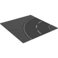 Visuel indicatif Rebrickable de Plaque de base 32 x 32 avec 6-tenon Courbe avec route avec motif imprimé lignes pointillées blanches (Baseplate 32 x 32 with 6-Stud Curve with Road with White Dashed Lines Print)
