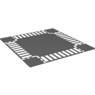 Visuel indicatif Rebrickable de Plaque de base 32 x 32 avec carrefour à 6 bâtons avec des lignes pointillées blanches et des passages pour piétons (Baseplate 32 x 32 with 6-Stud Crossroads with White Dashed Lines and Crosswalks Print)