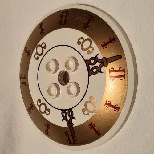 Visuel indicatif Rebrickable de Plat 6 x 6 inversé (radar) avec tenons creux et motif imprimé visage horloge (Dish 6 x 6 Inverted (Radar) with Hollow Studs and Clock Face Print)