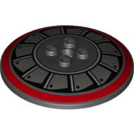 Visuel indicatif Rebrickable de Plat 6 x 6 inversé (radar) avec un cercle rouge foncé et un motif imprimé de pales de ventilateur gris bleuté foncé et argent métallique (Dish 6 x 6 Inverted (Radar) with Dark Red Circle and Dark Bluish Gray and Metallic Silver Fan Blades Print)