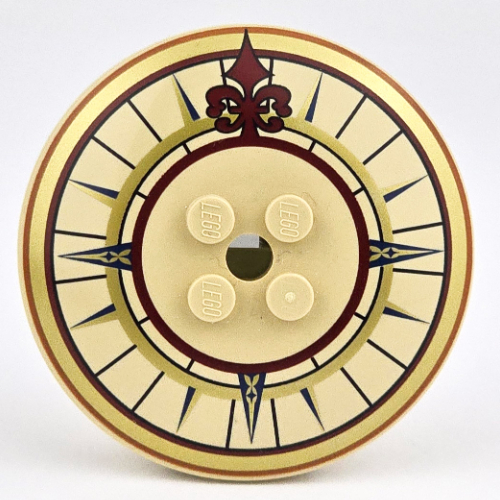 Visuel indicatif Rebrickable de Plat 6 x 6 inversé (Radar) avec Boussole, Flèche Rouge Foncé, Motif imprimé Or/Orange Foncé (Dish 6 x 6 Inverted (Radar) with Compass, Dark Red Arrow, Gold/Dark Orange Circles Print)