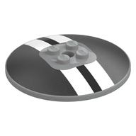 Visuel indicatif Rebrickable de Plat 6 x 6 inversé (Radar) avec rayures blanches/noires, motif imprimé fond argent métallique (Dish 6 x 6 Inverted (Radar) with White/Black Stripes, Metallic Silver Background Print)