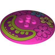 Visuel indicatif Rebrickable de Plat 6 x 6 inversé (radar) avec visage avec grand sourire avec dents et lèvres de vert citron, motif imprimé de fleurs turquoise foncé, vert citron et rose foncé (Dish 6 x 6 Inverted (Radar) with Face with Big Smile with Lime Teeth and Lips, Dark Turquoise, Lime and Dark Pink Flowers Print)
