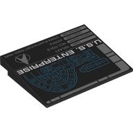 Visuel indicatif Rebrickable de Brique inclinée 10° 6 x 8 avec 'U.S.S. Enterprise', blueprint, stats imprimé (Brick Sloped 10° 6 x 8 with 'U.S.S. Enterprise', BluePrint, Stats Print)