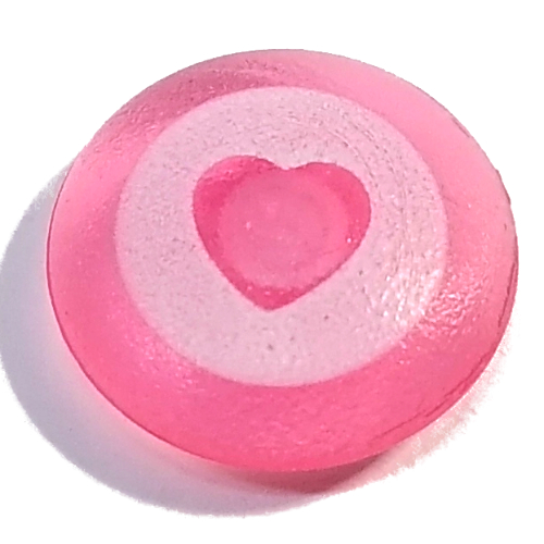 Visuel indicatif Rebrickable de Icône de Clikits, rond 2 x 2 grand avec connecteur, cercle blanc avec motif imprimé cœur découpé (Clikits Icon, Round 2 x 2 Large with Pin, White Circle with Heart Cutout Print)