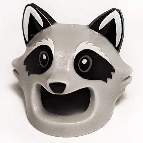 Costume / Masque, Tête de raton laveur avec yeux noirs, Oreilles motif imprimé (Costume / Mask, Raccoon Head with Black Eyes, Ears Print)