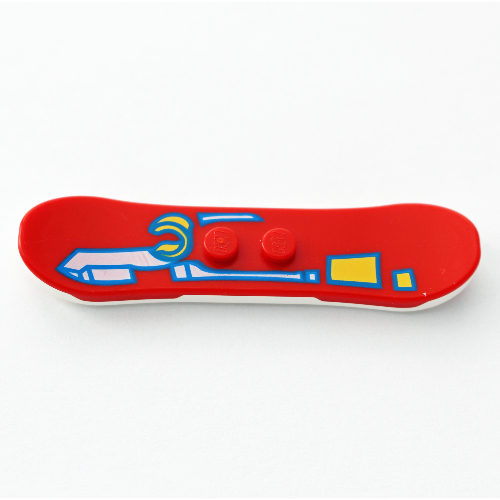 Visuel indicatif Rebrickable de Snowboard sportif avec motif imprimé bleu/blanc/jaune, fond blanc (Sports Snowboard with Blue/White/Yellow Print, White Bottom)