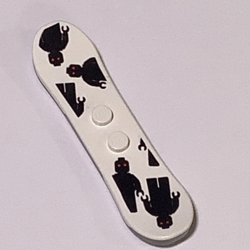 Visuel indicatif Rebrickable de Snowboard de sport avec motif imprimé figurine noire, fond gris foncé (Sports Snowboard with Black Minifigs Print, Dark Gray Bottom)