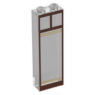 Visuel indicatif Rebrickable de Brique 1 x 2 x 5 avec des fenêtres brun rougeâtre, motif imprimé rayures or (Brick 1 x 2 x 5 with Reddish Brown Windows, Gold Stripes Print)