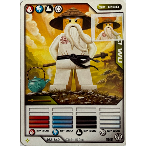 Carte à collectionner, Ninjago paquet de cartes #1: 16 - Sensei Wu (Vêtement blanc) - Version nord-américaine (Trading Card, Ninjago Deck #1: 16 - Sensei Wu (White Outfit) - North American Version)