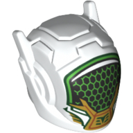 Casque avec antennes et casque et visière noire avec nid d'abeille vert, or / vert décorations motif imprimé (Mei) (Helmet with Antennae and Headphones and Black Visor with Green Honeycomb, Gold/Green Decorations Print (Mei))