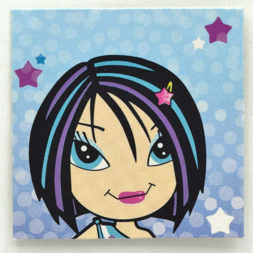Visuel indicatif Rebrickable de Insert 4 x 4 avec 'Star' sur fond bleu motif imprimé (Clikits Insert 4 x 4 with 'Star' on Blue Background Print)