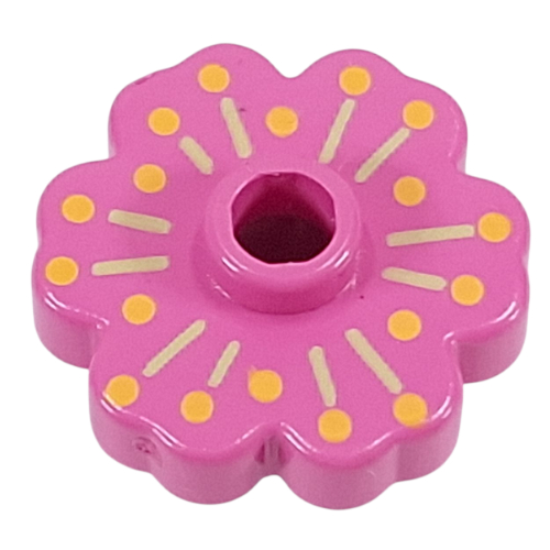 Visuel indicatif Rebrickable de Plante, fleur 2 x 2 arrondi avec des lignes rayonnantes vert med et des points orange med (pistil) imprimé (Plant, Flower 2 x 2 Rounded with Med Green Radiating Lines and Med Orange Dots (Pistil) Print)