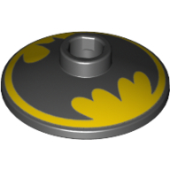 Visuel indicatif Rebrickable de Plat 2 x 2 inversé [Radar] avec logo Batman noir sur fond jaune (Dish 2 x 2 Inverted [Radar] with Black Batman Logo on Yellow Background)