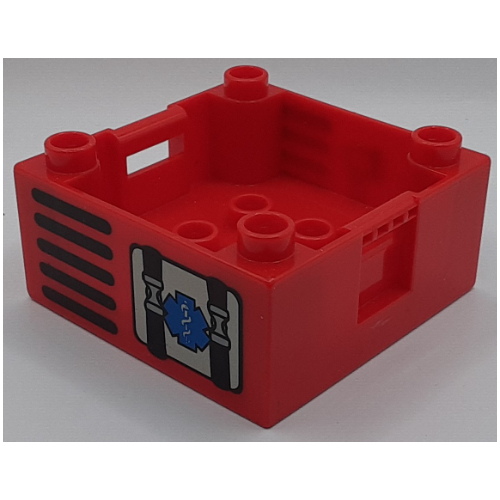 Visuel indicatif Rebrickable de Boîte de conteneur Duplo 4 x 4 avec des clous sur les coins avec sauvetage / personnel de motif imprimé asclepius (4681) (Duplo Container Box 4 x 4 with Studs on Corners with Rescue / Staff of Asclepius Print (4681))