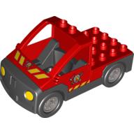 Visuel indicatif Rebrickable de Duplo camion pick-up plat avec base noire, et feu département logo motif imprimé (Duplo Truck Pickup Flatbed with Black Base, and Fire Dept. Logo Print)