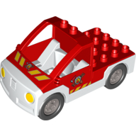 Visuel indicatif Rebrickable de Duplo camion pick-up plat avec base blanche, et feu département logo motif imprimé (Duplo Truck Pickup Flatbed with White Base, and Fire Dept. Logo Print)