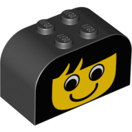 Visuel indicatif Rebrickable de Brique courbée 2 x 4 x 2 double avec motif imprimé visage de fille jaune (Brick Curved 2 x 4 x 2 Double with Yellow Girl Face Print)