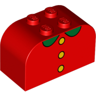 Visuel indicatif Rebrickable de Brique courbée 2 x 4 x 2 doubles avec 3 boutons jaunes, motif imprimé col vert (Brick Curved 2 x 4 x 2 Double with 3 Yellow Buttons, Green Collar Print)